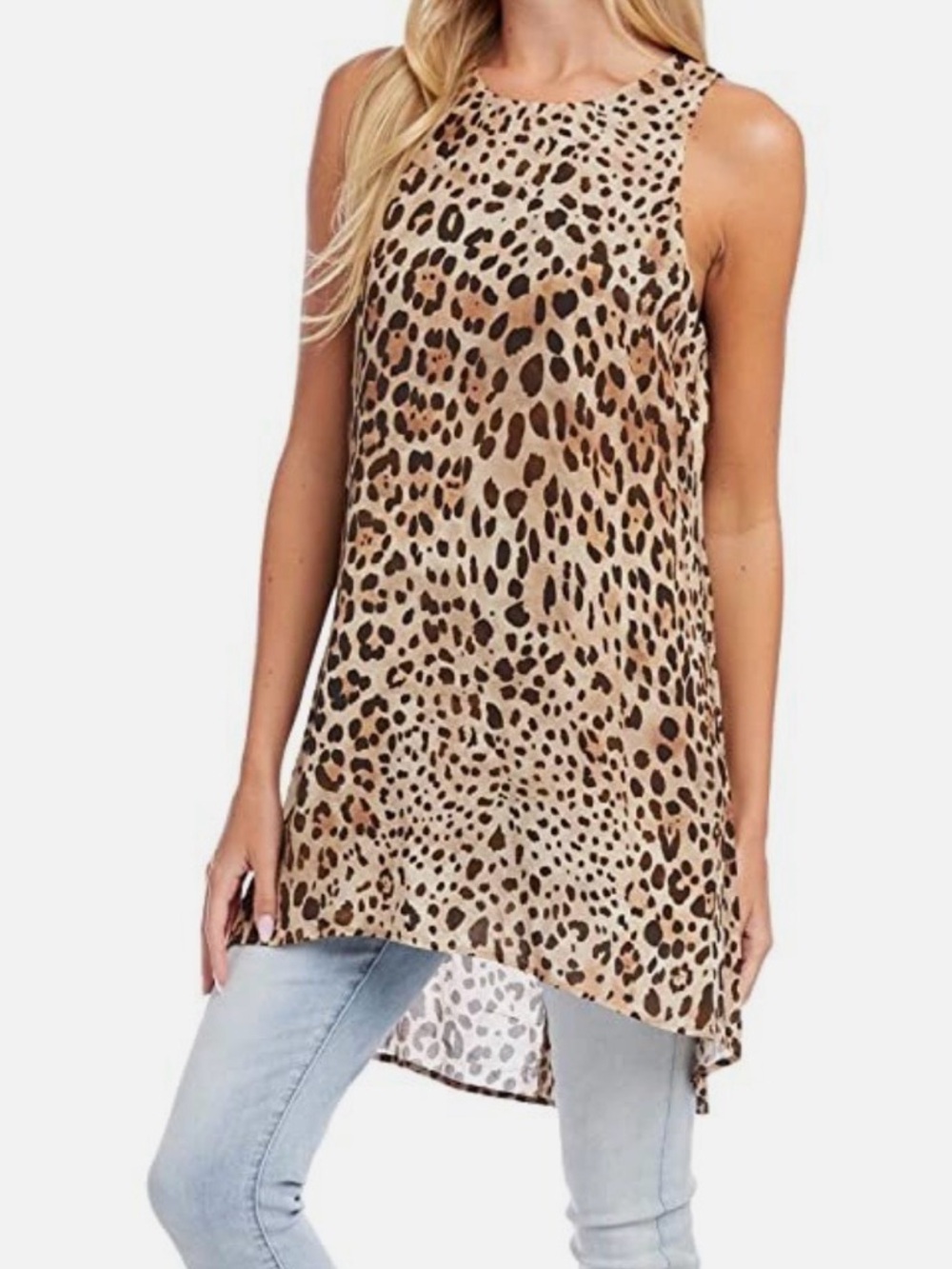 Karen Kane Leopard Animal Print Sleeveless Hi Low Tunic Top NWT M